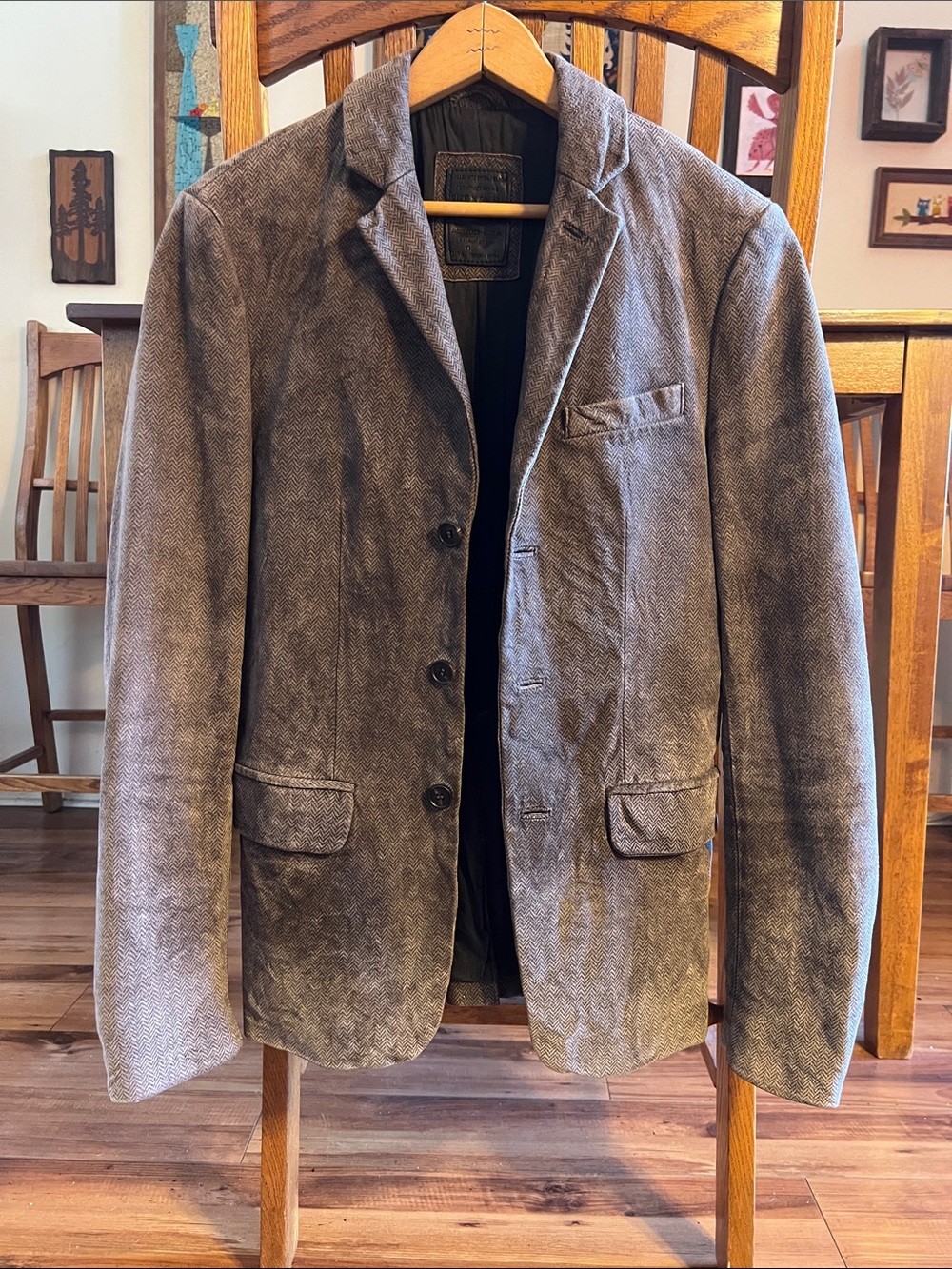 Rare Mens AllSaints Spitalfields Taupe Brown Herringbone Suede Blazer XS